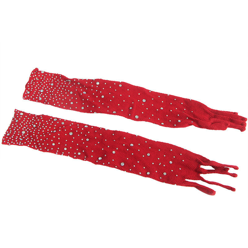 Bodystocking de Rejilla con Guantes y Diamantes Rojo TU
