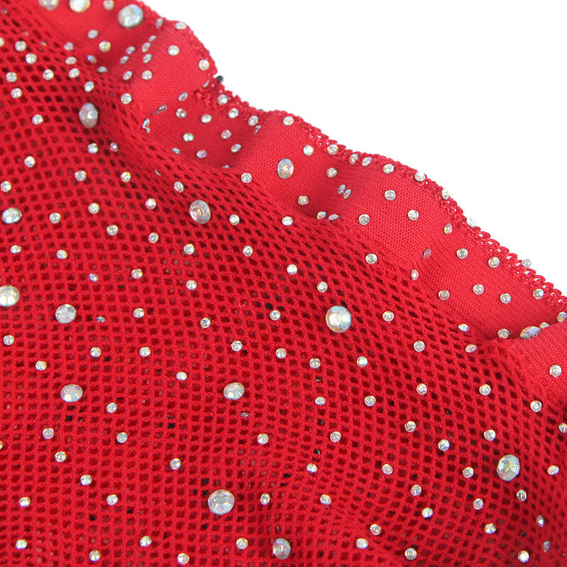 Bodystocking de Rejilla con Guantes y Diamantes Rojo TU