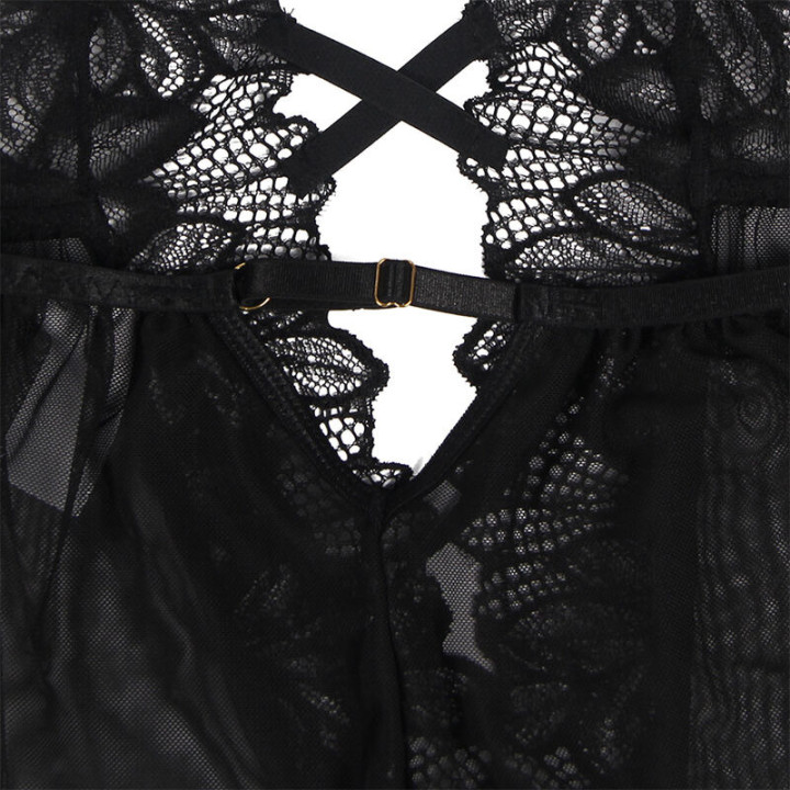 Teddy Cuello Halter Espalda Descubierta Encaje Negro
