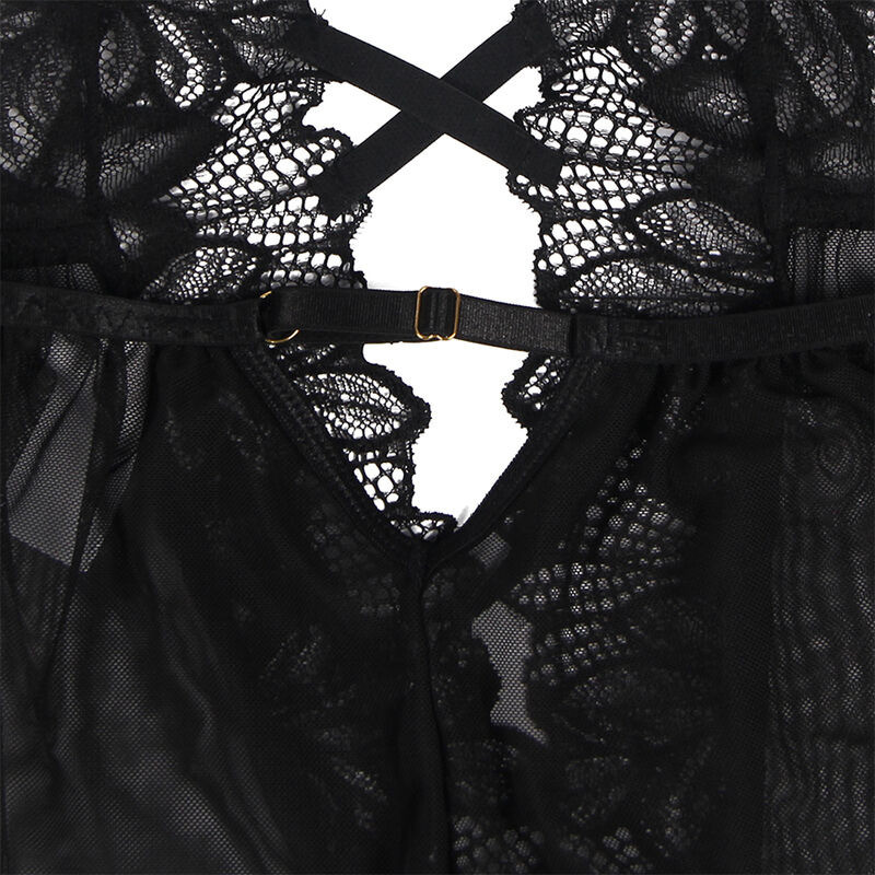Teddy Col Halter Dos Nu Dentelle Noire