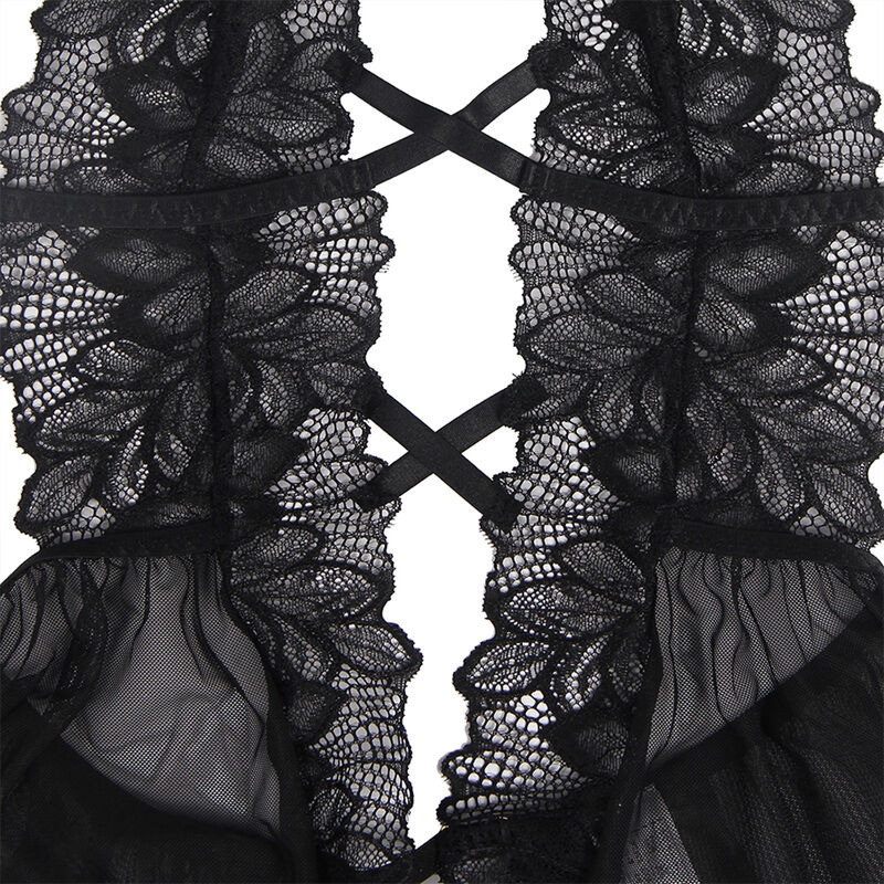 Teddy Col Halter Dos Nu Dentelle Noire