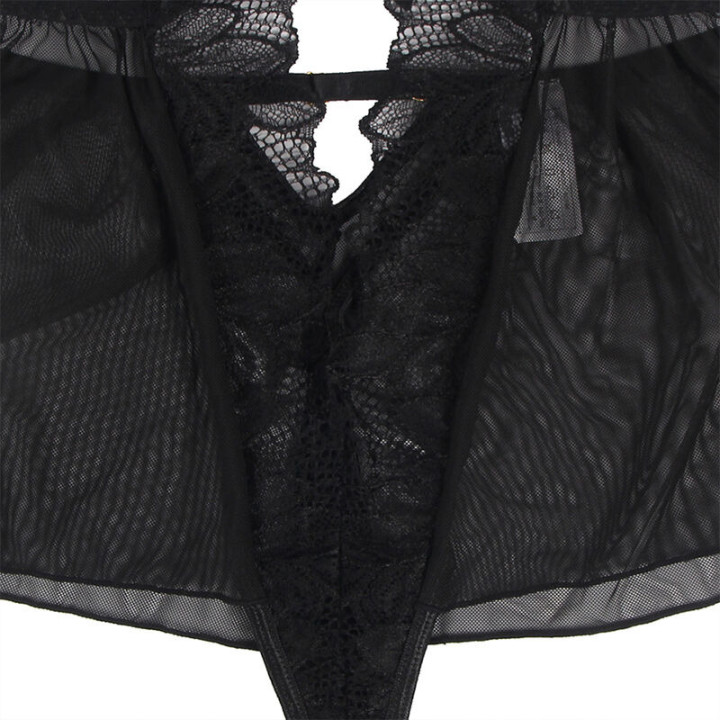 Teddy Cuello Halter Espalda Descubierta Encaje Negro