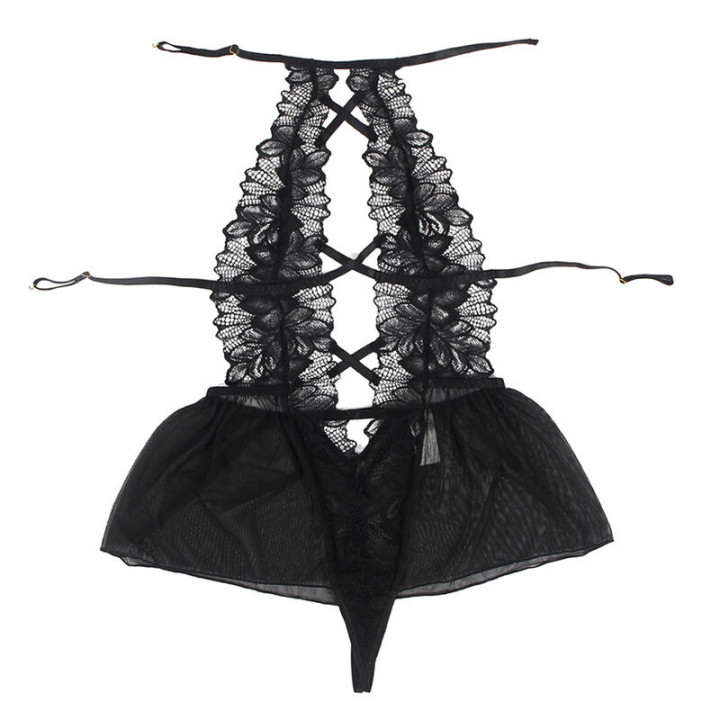 Teddy Cuello Halter Espalda Descubierta Encaje Negro