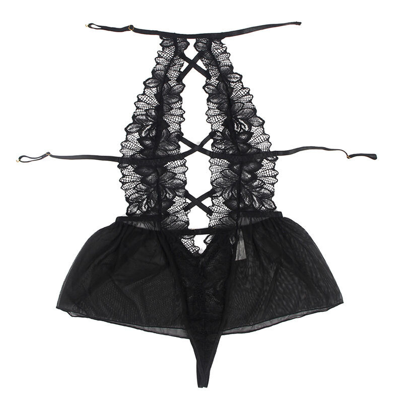 Teddy Col Halter Dos Nu Dentelle Noire