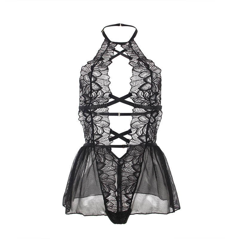 Teddy Col Halter Dos Nu Dentelle Noire