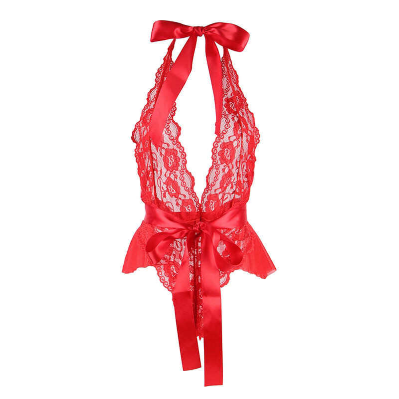 Body Sexy con Volantes y Cinturón Rojo
