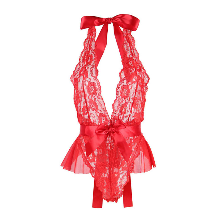 Body Sexy con Volantes y Cinturón Rojo