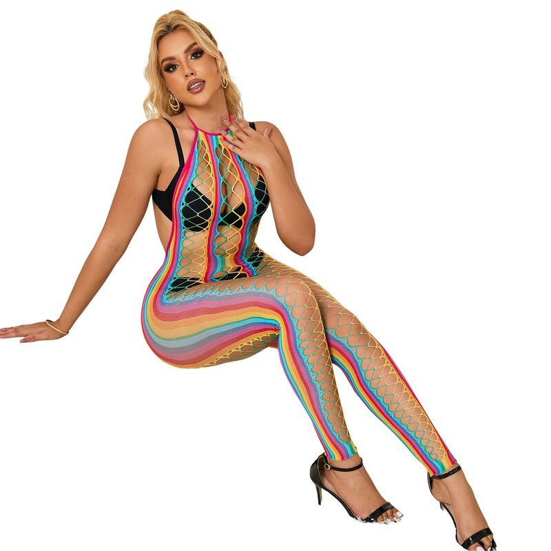 Bodystocking de Rejilla Cuello Halter Arcoíris