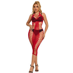 Vestido Largo de Rejilla Rojo TU