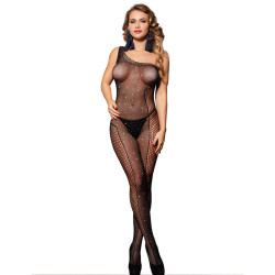 Bodystocking de Rejilla con Diamantes Negro TU