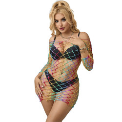 Vestido de Rejilla Manga Larga Arcoiris TU