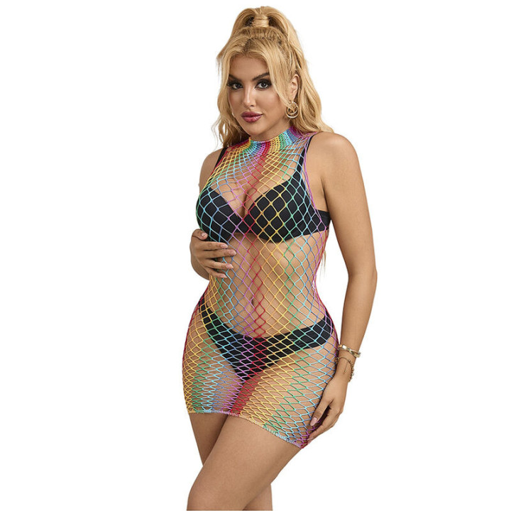 Vestido de Rejilla con Cuello Alto Arcoíris TU
