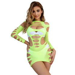 Vestido de Rejilla de Manga Larga Verde TU