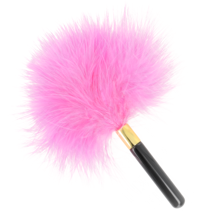 Plumeau à chatouilles en métal doré et plumes fuchsia