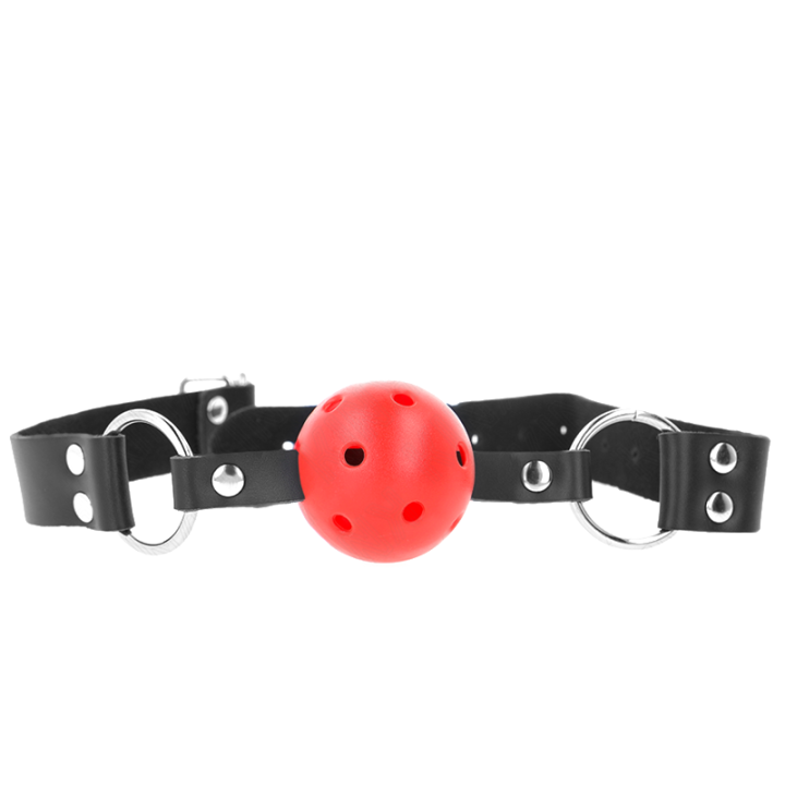 Bâillon boule respirant rouge à double rivet