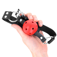 Bâillon boule respirant rouge à double rivet