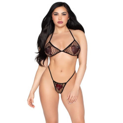 Top y Falda de Rejilla con Brillantes Negro TU