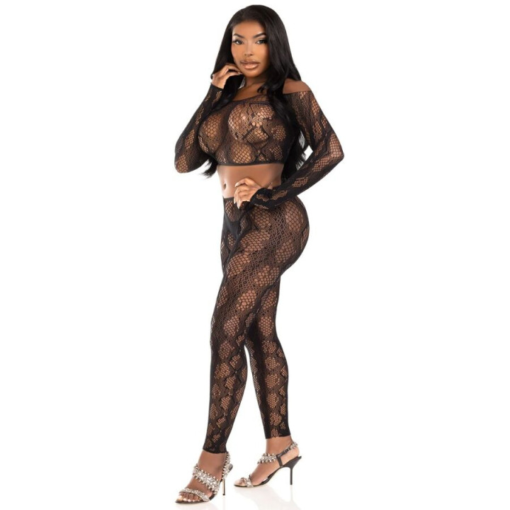 Crop top et bas sans pieds motif python noir TU
