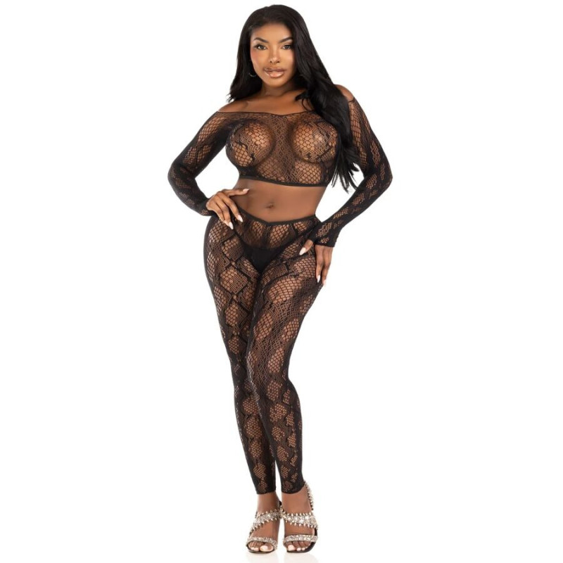 Crop top et bas sans pieds motif python noir TU