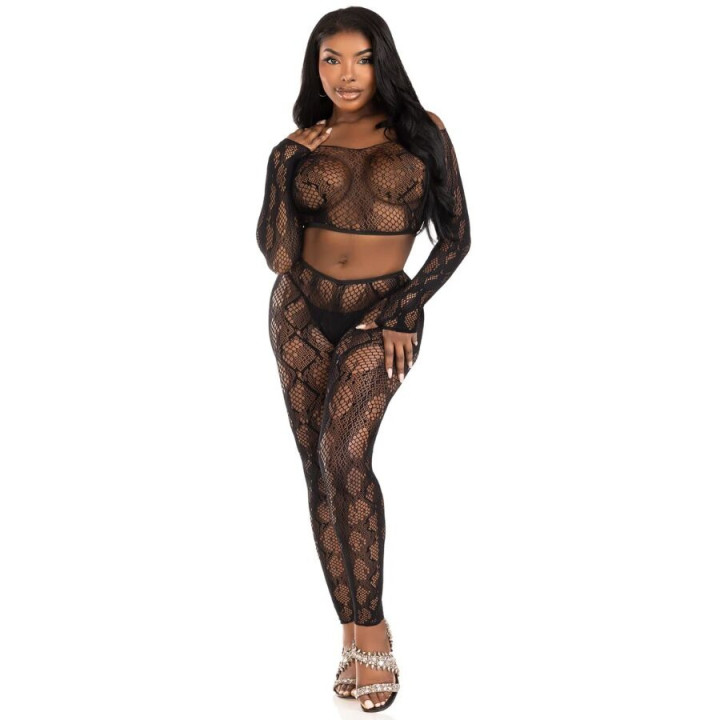 Crop top et bas sans pieds motif python noir TU