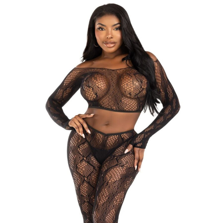 Crop top et bas sans pieds motif python noir TU