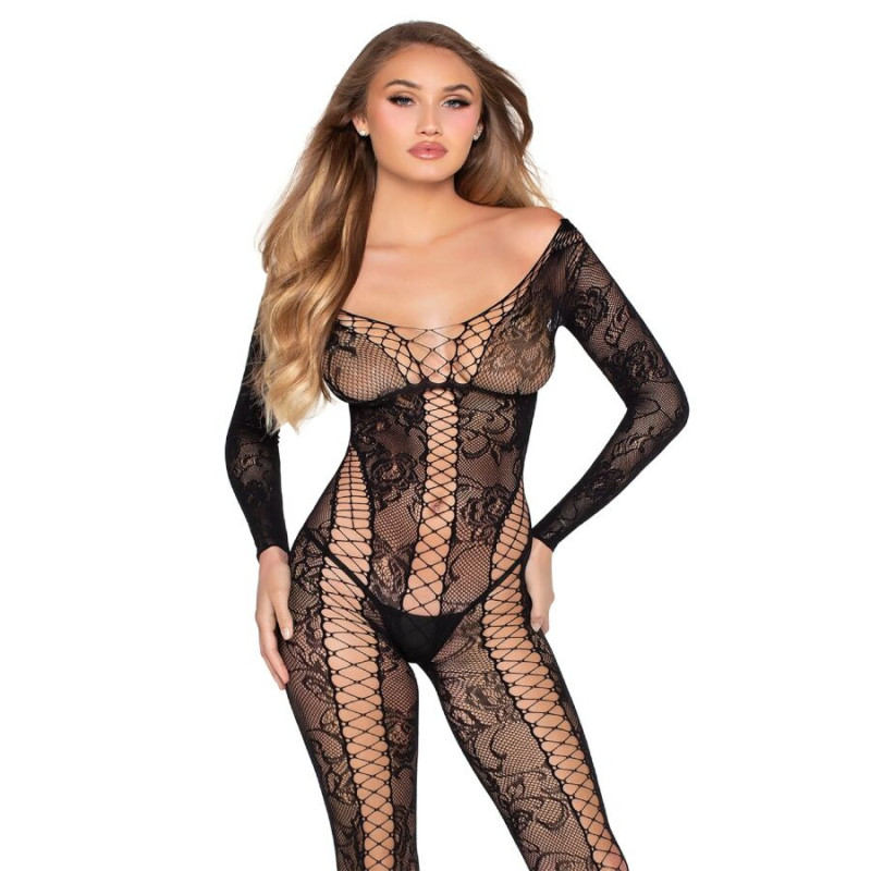 Combinaison résille et dentelle noire taille unique