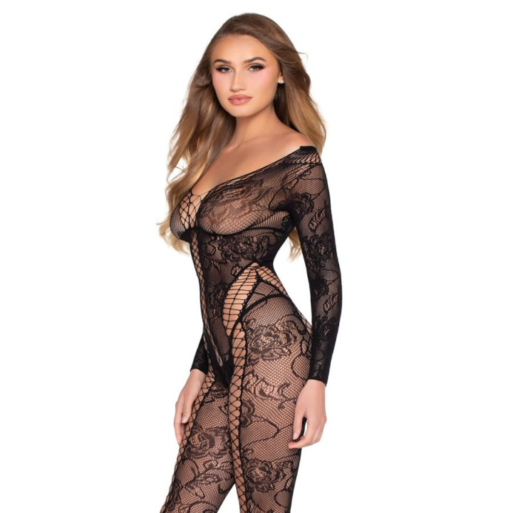 Combinaison résille et dentelle noire taille unique