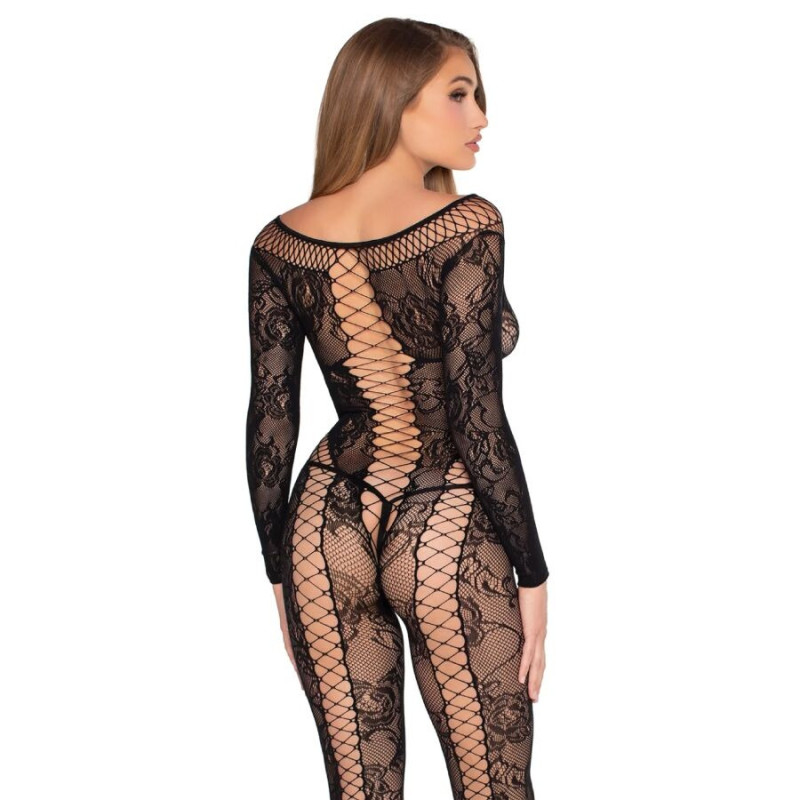 Combinaison résille et dentelle noire taille unique