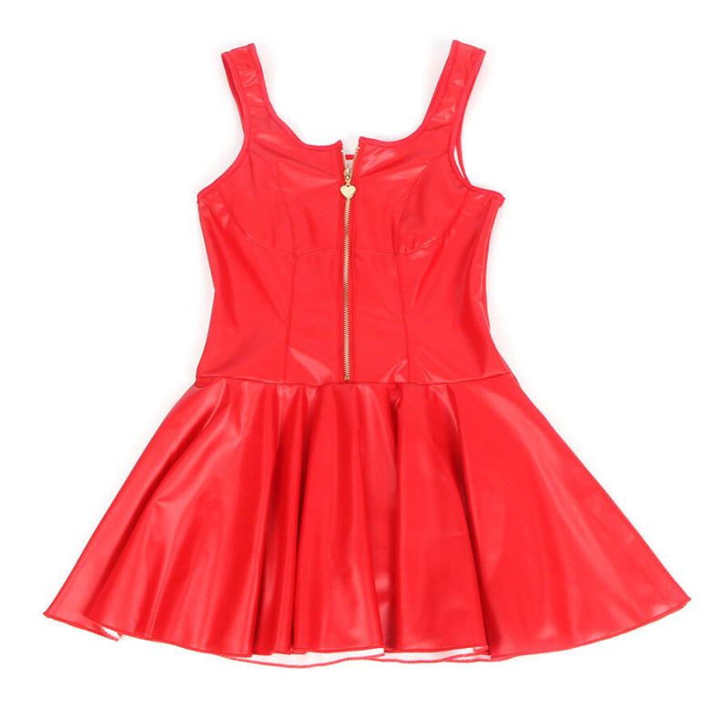 Robe effet cuir rouge avec fermeture zippée cœur