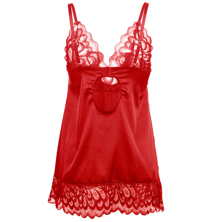 Babydoll satiné en dentelle rouge