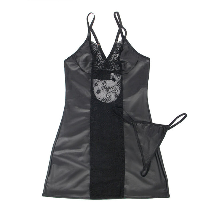 Robe et string effet cuir noir