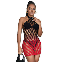 Robe résille dégradée rouge et noire