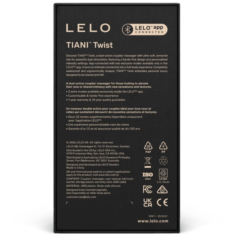 Lelo Tiani Twist Vibromasseur pour couples Lavande