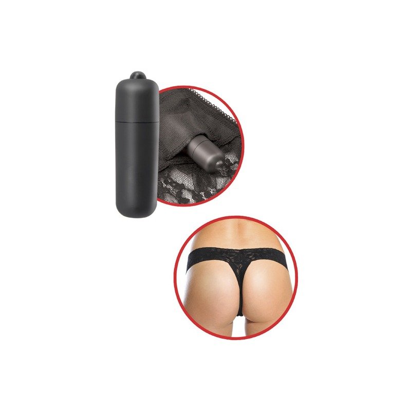 Tanga de Encaje Negro con Vibrador