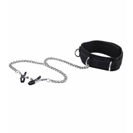 Collar Fetish Velcro Ouch con Pinza Pezones Negro