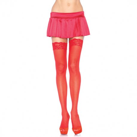 Medias con Ligas de Encaje Rojas