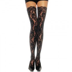 Collants de dentelle florale noire Leg Avenue